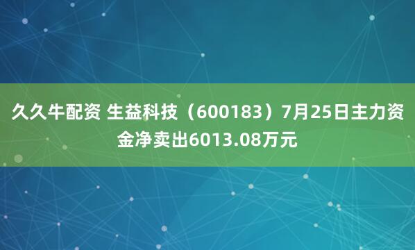 久久牛配资 生益科技（600183）7月25日主力资金净卖出6013.08万元
