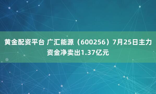 黄金配资平台 广汇能源（600256）7月25日主力资金净卖出1.37亿元