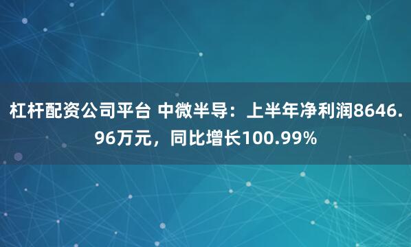 杠杆配资公司平台 中微半导：上半年净利润8646.96万元，同比增长100.99%